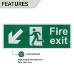 Fire Exit Sign Arrow Man Down Left 400x150mm Self Adh Semi Rigid PVC - tradefit - 3