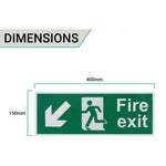 Fire Exit Sign Arrow Man Down Left 400x150mm Self Adh Semi Rigid PVC - tradefit - 4