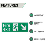 Fire Exit Sign Arrow Man Down Right 400x150mm Self Adh Semi Rigid PVC - tradefit - 2