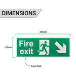 Fire Exit Sign Arrow Man Down Right 400x150mm Self Adh Semi Rigid PVC - tradefit - 4
