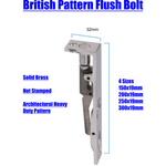 Lever Action Flush Bolt BRITISH HEAVY PATTERN - Polished Brass - 250x19mm - tradefit - 3