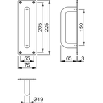 Pull Handle On Plate 150x19mm Pull on 225x75x3mm Plate - SAA Satin Aluminium - tradefit - 2
