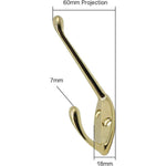 Hat and Coat Hook - 60mm - Brass Plated - Pack of 4 - tradefit - 2