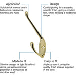Hat and Coat Hook - 60mm - Brass Plated - Pack of 4 - tradefit - 3