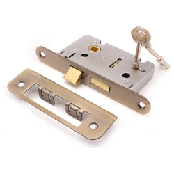 Mortice Sashlock Lock Radius Faceplate - 64mm Case / 44mm Backset - Antique Brass - tradefit