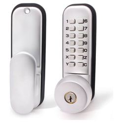 ED20 Knob & Key Over - ride Push Button Mechanical Digital Code Lock - Fire Rated - Satin Chrome - tradefit