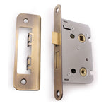 Mortice Bathroom Lock Radius Faceplate - 64mm Case / 44mm Backset - Antique Brass - tradefit - 6