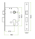 Euro Profile Sashlock Case - 78mm Case 57mm Backset - Satin Chrome - tradefit - 2