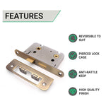Mortice Bathroom Lock Radius Faceplate - 64mm Case / 44mm Backset - Antique Brass - tradefit - 2