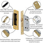Mortice Bathroom Lock Fire Rated - 64mm Case Size - 44mm Backset - Square PVD Brass - tradefit - 2