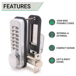 Push Button Mechanical Digital Code Lock - Fire Rated - Satin Chrome - tradefit - 2