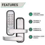 ED40 Clutch Lever Push Button Commercial Mechanical Digital Code Lock - Fire Rated - Satin Chrome - tradefit - 2