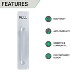 Pull Handle On PULL Engraved Plate 300x19mm Pull on 375x75x3mm Plate - SAA Satin Aluminium - tradefit - 2