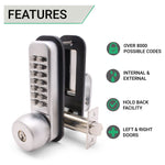 ED20 Knob & Key Over - ride Push Button Mechanical Digital Code Lock - Fire Rated - Satin Chrome - tradefit - 3