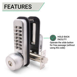 ED20 Knob & Key Over - ride Push Button Mechanical Digital Code Lock - Fire Rated - Satin Chrome - tradefit - 4