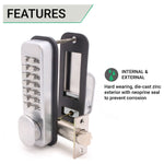Push Button Mechanical Digital Code Lock - Fire Rated - Satin Chrome - tradefit - 3