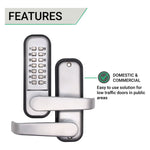 ED40 Clutch Lever Push Button Commercial Mechanical Digital Code Lock - Fire Rated - Satin Chrome - tradefit - 3