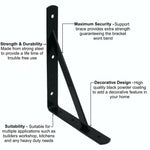 Shelf Bracket Strong Beam Industrial Reinforced Stay arm Shelving Heavy Duty Single - 250 x 300 x 30 x 4mm - Black - PAIR - tradefit - 5