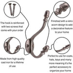 Cast Iron Double Coat Hook Antique Hand Forged Acorn Style Self Coloured with Screws - tradefit - 2