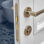 Mortice Bathroom Lock Radius Faceplate - 64mm Case / 44mm Backset - Antique Brass - tradefit - 5
