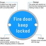 Circular Disc Fire Door Signage - 76mm x 1.5mm - Screw Fixed - Fire Door Keep Locked - tradefit - 2