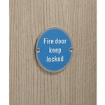 Circular Disc Fire Door Signage - 76mm x 1.5mm - Screw Fixed - Fire Door Keep Locked - tradefit - 4