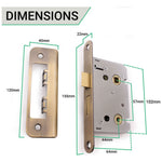 Mortice Bathroom Lock Radius Faceplate - 64mm Case / 44mm Backset - Antique Brass - tradefit - 4