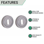 Round Keyhole Escutcheons Nola Pattern - 51mm - Satin Chrome - Pair - tradefit - 2