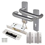 Return To Door Lever Handle - Lock Kit - 153mm - Satin Aluminium - tradefit - 1