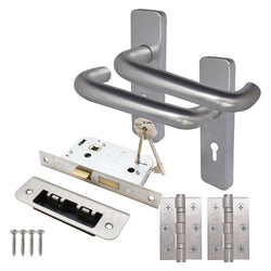 Return To Door Lever Handle - Lock Kit - 153mm - Satin Aluminium - tradefit
