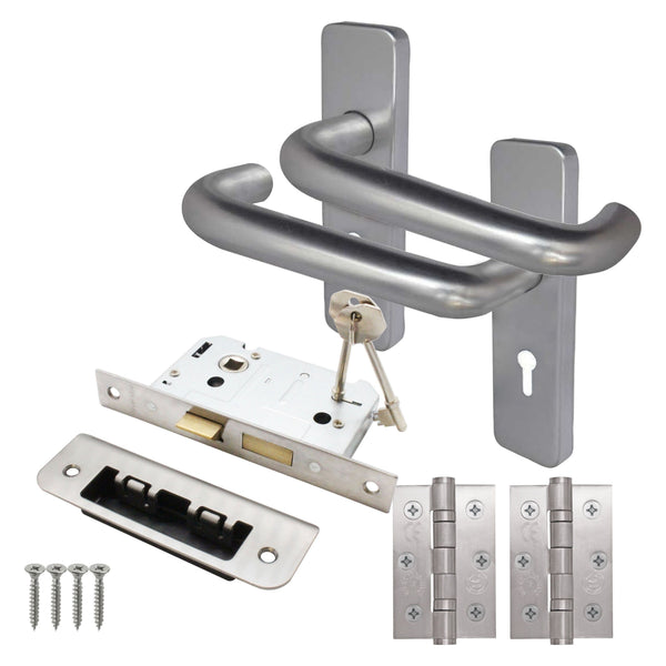 Return To Door Lever Handle - Lock Kit - 153mm - Satin Aluminium - tradefit - Featured Image