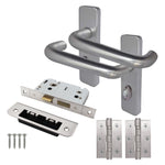 Return To Door Lever Handle - Bathroom Kit - 153mm - Satin Aluminium - tradefit - 1
