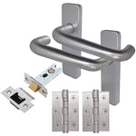Return To Door Lever Handle - Latch Kit - 153mm - Satin Aluminium - tradefit - 1