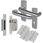 Return To Door Lever Handle - 5 Lever Lock Kit - 153mm - Satin Aluminium - tradefit - 1