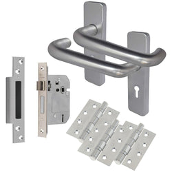 Return To Door Lever Handle - 5 Lever Lock Kit - 153mm - Satin Aluminium - tradefit