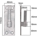 Gate Hinge Pin On Rectangular Plate Bracket - 115 x 40mm 12mm Diameter Pin - Hot Dip Galvanised - Pack of 2 (Pair) - tradefit - 2