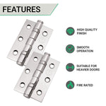 Polished Stainless Fire Door Hinges - 3 Inch/76mm - Grade 7 Steel Ball Bearing - Pack 2 - tradefit - 3