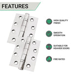 Polished Stainless Fire Door Hinges - 4 Inch/102mm - Grade 13 Steel Ball Bearing - Pack 2 - tradefit - 3