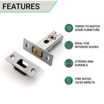 3 inch/76mm Tubular Bathroom Deadbolt - 57mm Backset - Polished Chrome - tradefit - 3