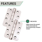 Polished Stainless Fire Door Hinges - 4 Inch/102mm - Grade 13 Steel Ball Bearing - Pack 2 - Radius - tradefit - 3