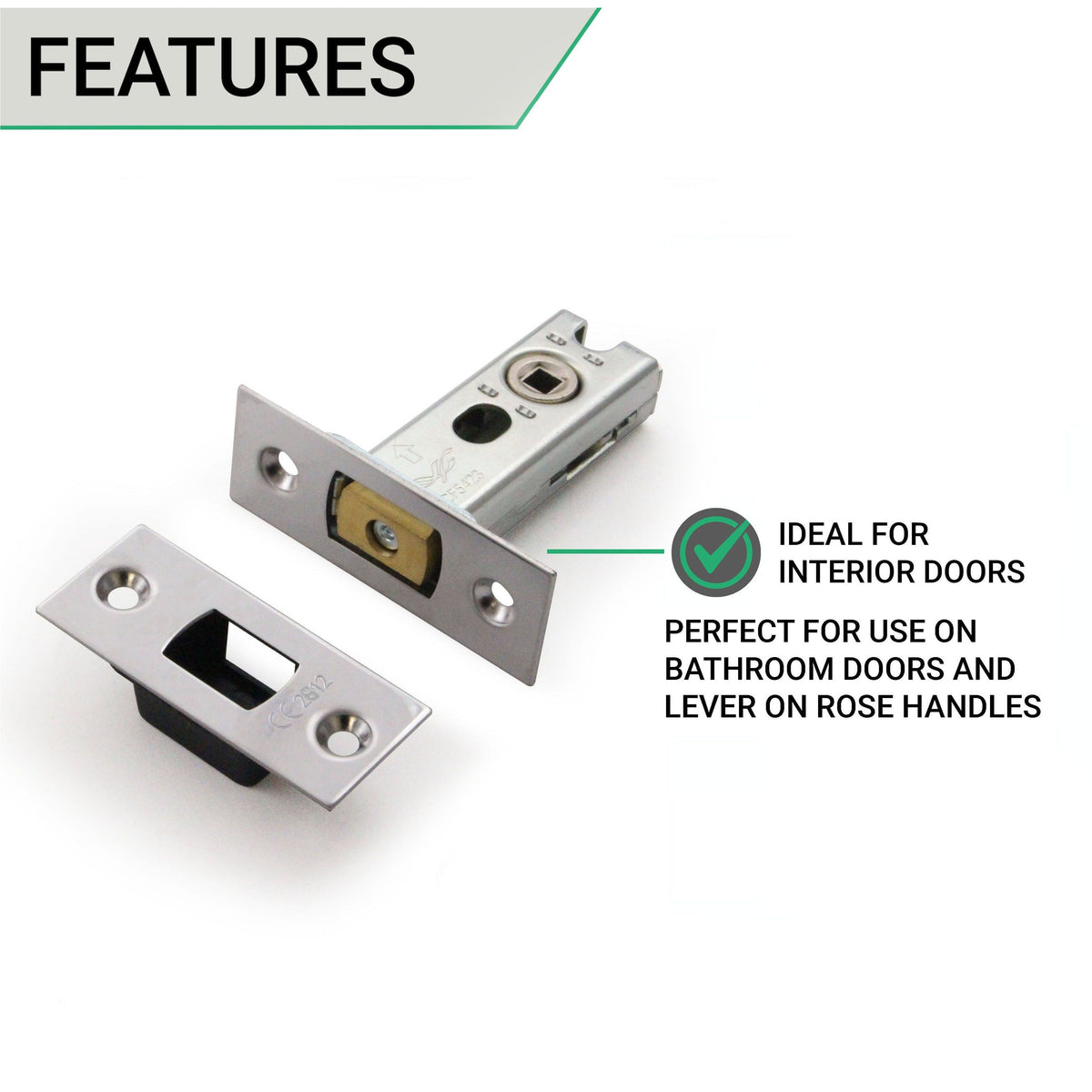 3 inch/76mm Tubular Bathroom Deadbolt - 57mm Backset - Polished Chrome - tradefit