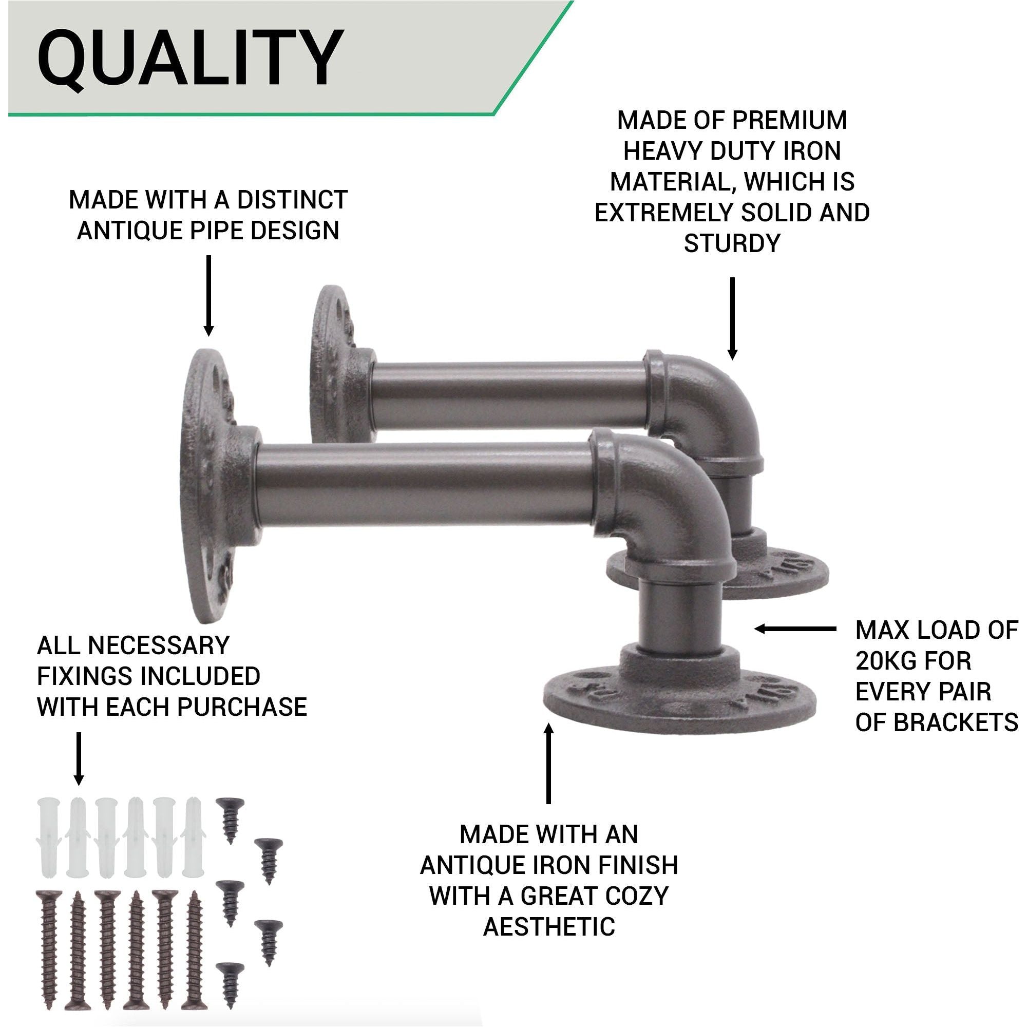 Rustic Pipe Shelf Brackets Cast Iron Scaffold Type Pair / 2 Brackets
