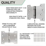 Parliament Hinge Pair - 102x126x3mm - Satin Stainless Steel - tradefit - 4