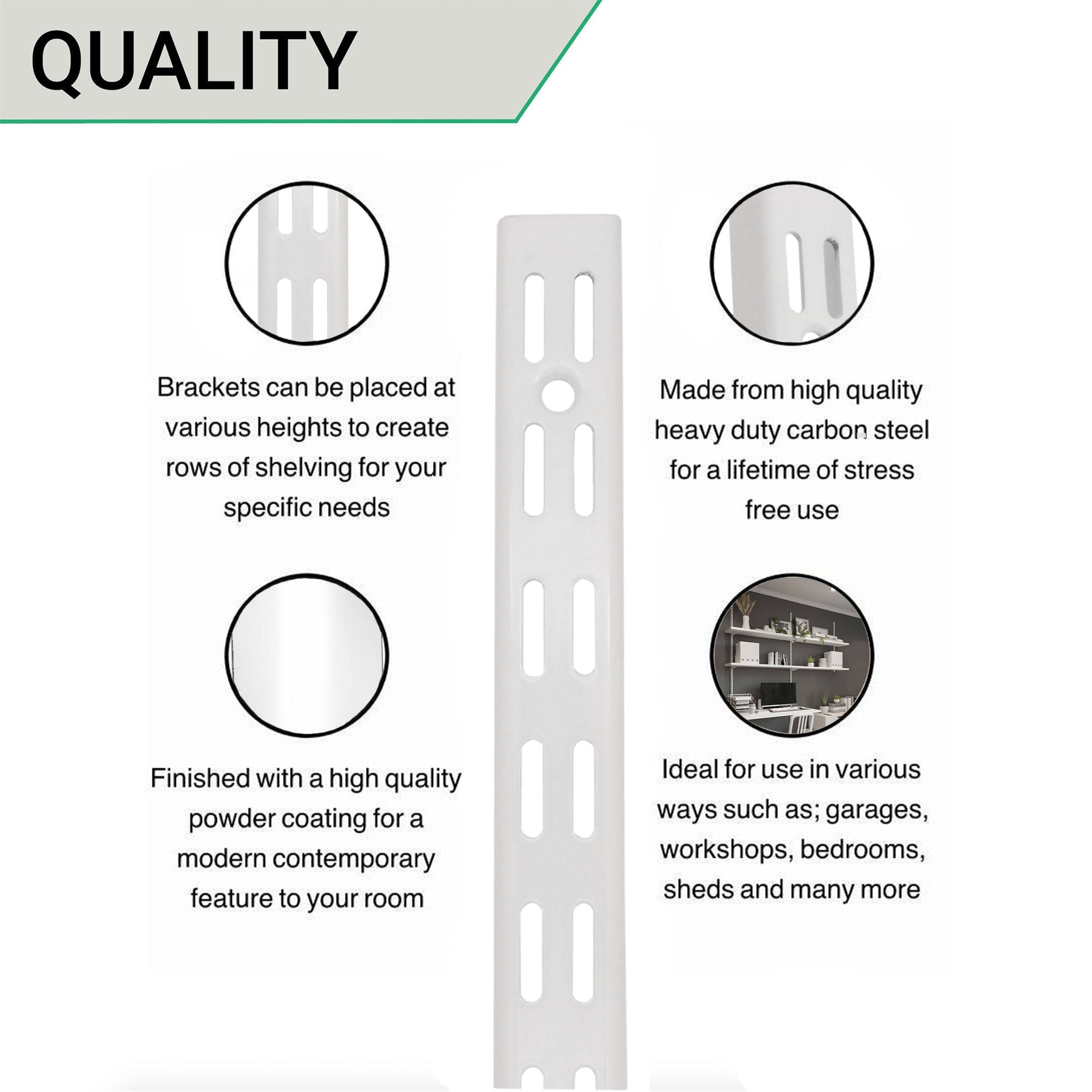 Twin Slot Shelving Upright White 1000mm tradefit