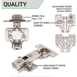 35mm Clip On Sprung Kitchen Cabinet Hinge - FULL OVERLAY 110 Deg c/w Euro Screw on Plate - tradefit - 4