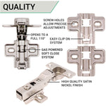 35mm Clip On Sprung Soft Close Kitchen Cabinet Hinge - HALF OVERLAY 110 Deg c/w Screw on Plate - tradefit - 4