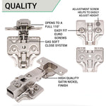 35mm Clip On Sprung Soft Close Kitchen Cabinet Hinge - FULL OVERLAY 110 Deg c/w Euro Screw on Plate - tradefit - 3