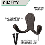 Double Robe Hook Iron Victorian British Pattern - 52mm - Pewter Polished Iron - tradefit - 4