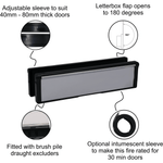 Letterplate Draught Proof - 250mm - Black Frame Polished Silver Flap - tradefit - 2