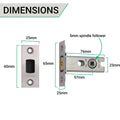 3 inch/76mm Tubular Bathroom Deadbolt - 57mm Backset - Satin Stainless Steel - tradefit